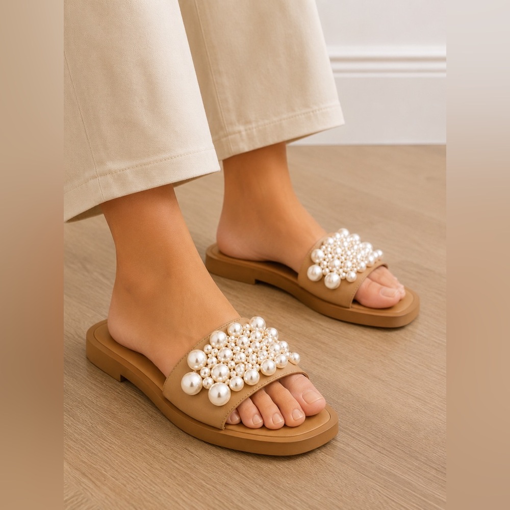 Stuart Weitzman Pearl Slide Sandals Women’s EU 40 Tan Leather Flats